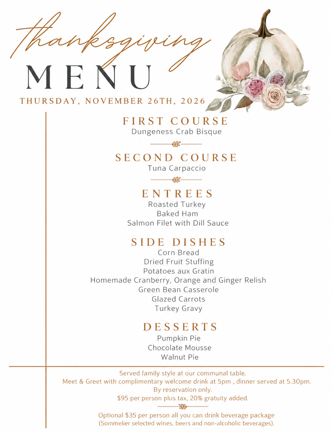 Thanksgiving menu